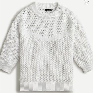 J. Crew White Crew Neck Sweater with Open-Knit Design